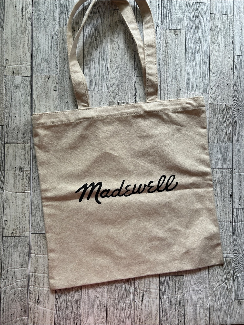 Madewell Beige Canvas Tote with Black Script Logo